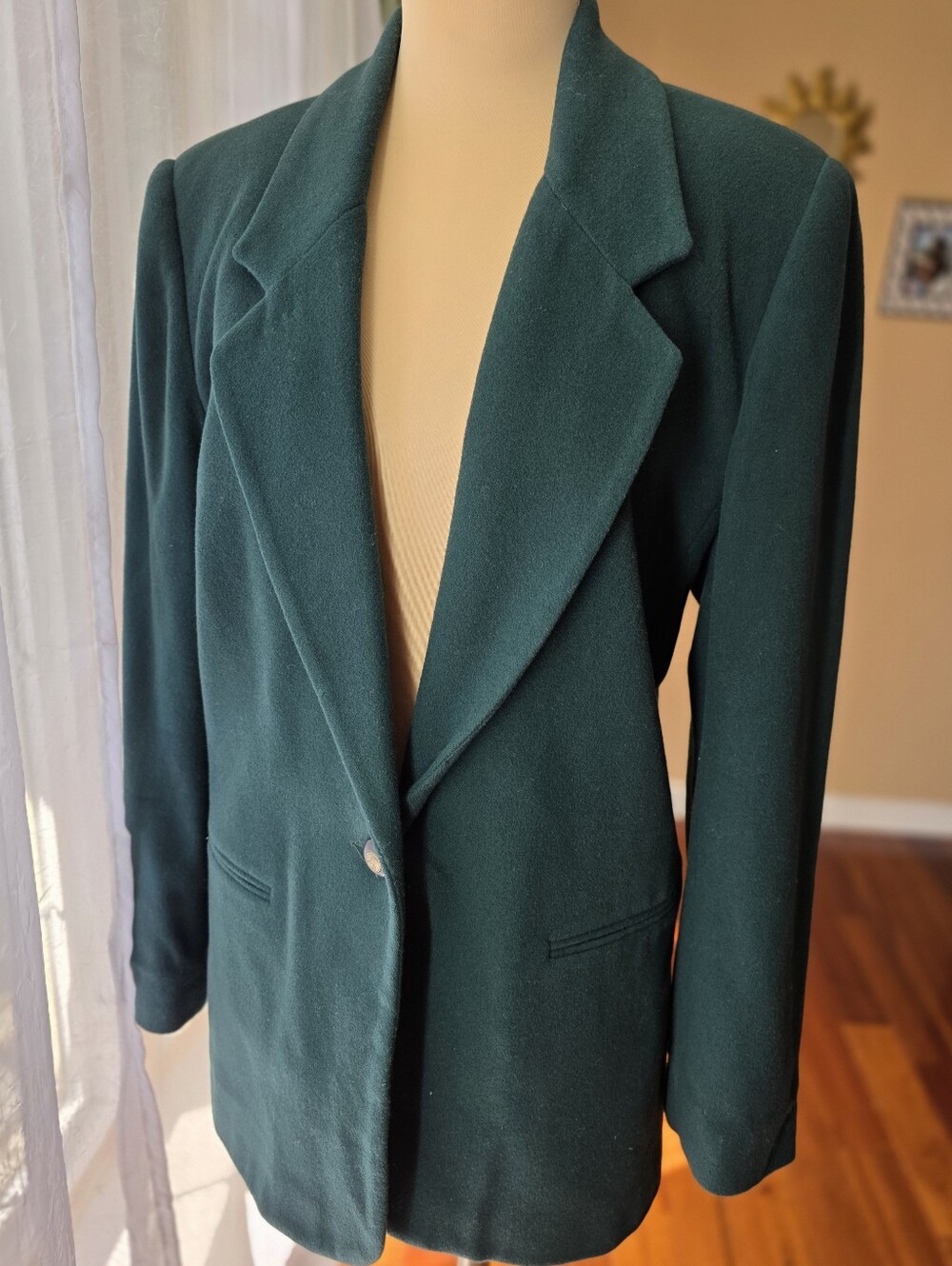 Vintage Forest Green Wool Cashmere Blazer Jacket Size 10 Tailored Single Button
